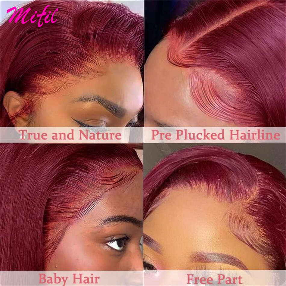 13x4 Short Bob Wig Bone Straight 99j Chocolate Brown Colored Front Human Hair For Women Transparent Lace Frontal Wigs