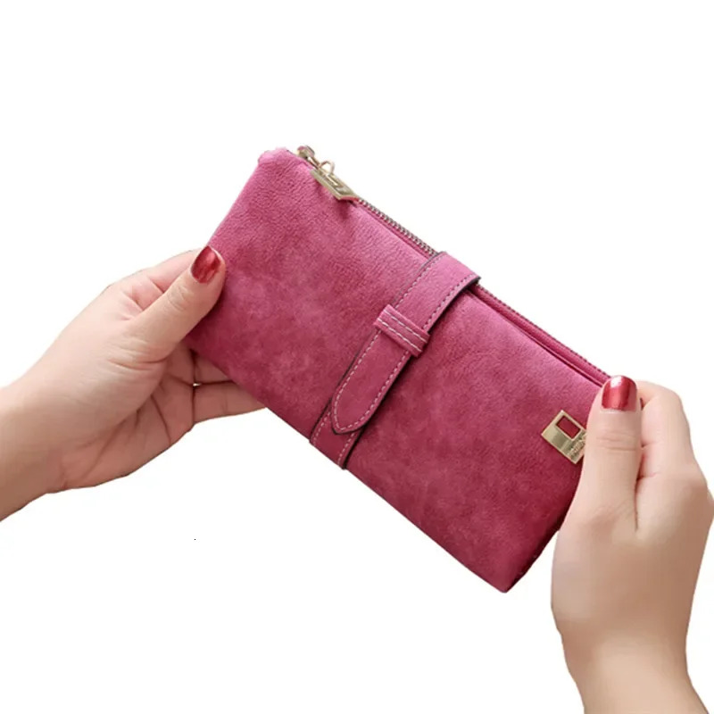 Solid Drawstring Nubuck Leather Zipper Long Women Wallet Phone Bag trend Brand Wallets wallet Designer Purse Card Holder Clutch