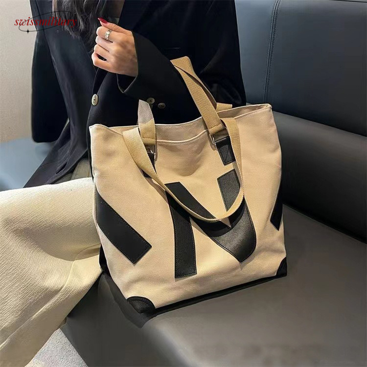 2024 New Leisure Large Capacity Instagram Student One Shoulder Tote Double sided Emed Letter Canvas Bag for Women #27 Swissmilitary