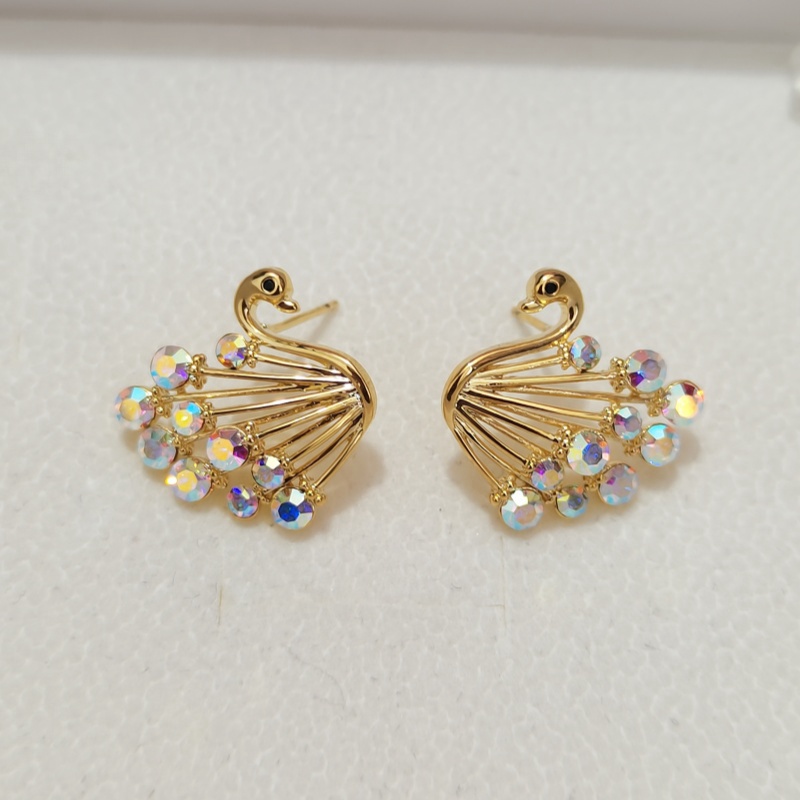 Designer earring swan shaped zirconium stud earrings with gold-plated copper body design for a premium look and feel