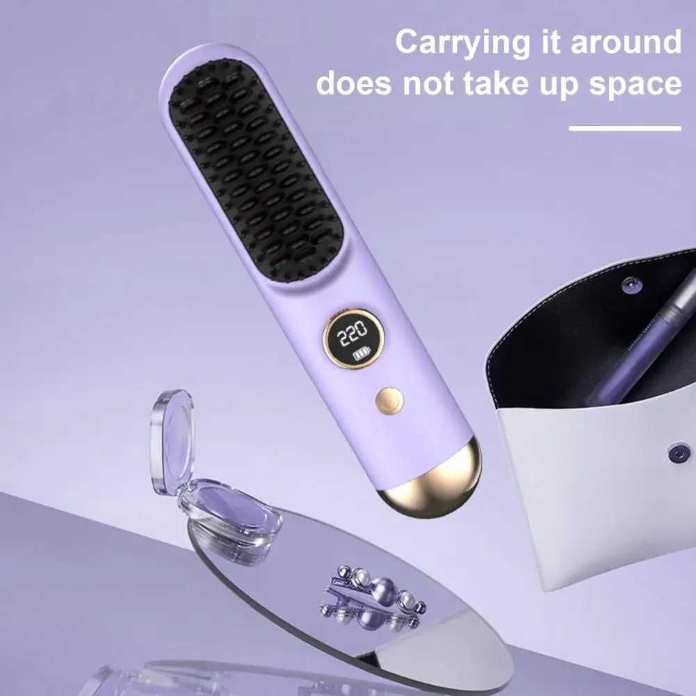 Straight hair brush LCD display screen 9 temperature adjustable fast heating charging cordless negative ion hot brush electric curling CL240923