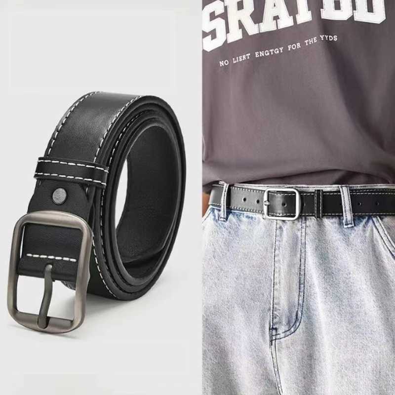 Mens Fashion Belt Alloy Needle Buckle Belt Black Trendy Waistband Korean Versatile Jeans StrapX240923
