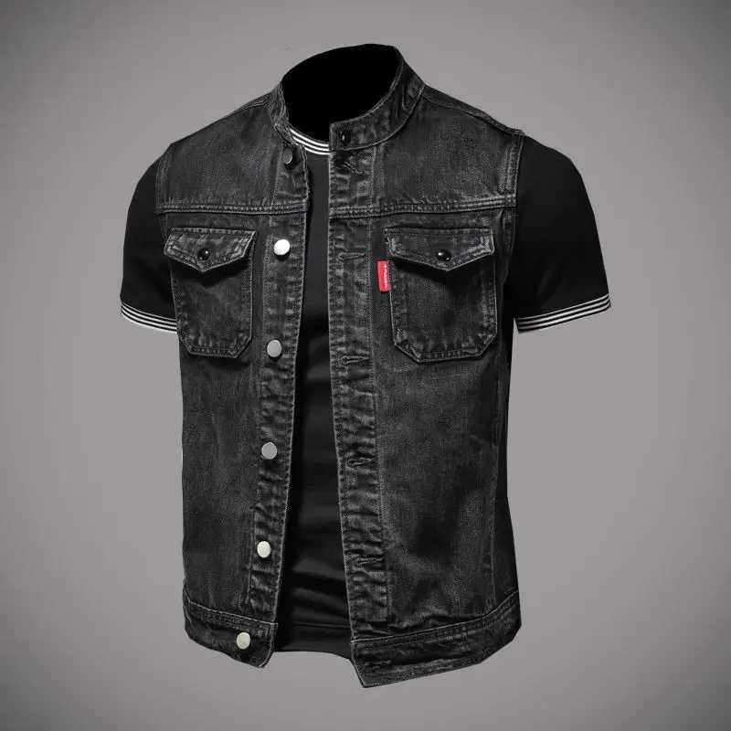 2024 new denim jacket motorcycle vest retro fashion motorcycle riding clothing casual denim vest mens clothing W240923