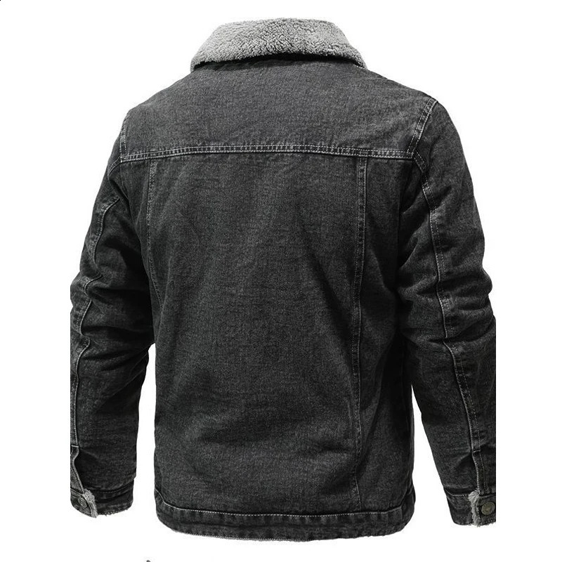Autumn and winter mens cashmere denim jacket wool lined windproof retro cotton 240921