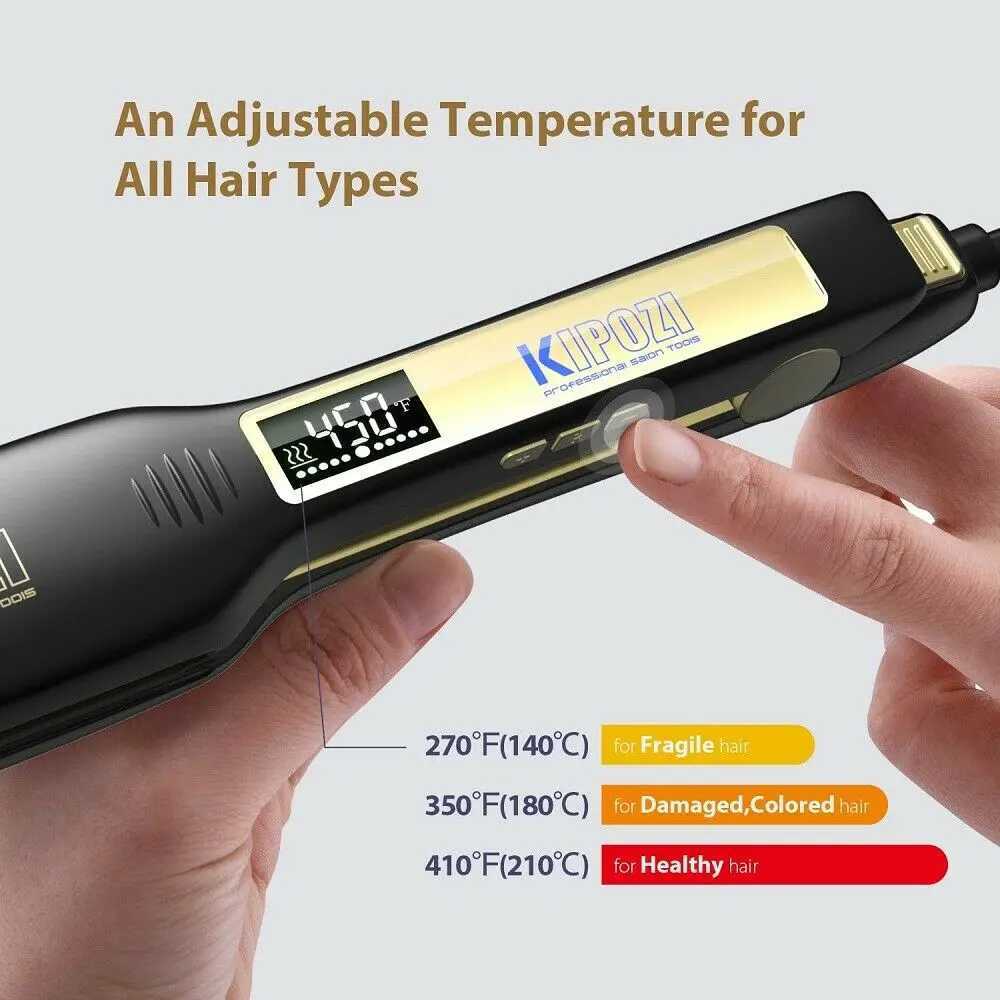 KIPOZI professional straightener made of titanium flat iron equipped with a digital LCD display and dual pressure instant heating curling iron CL24092
