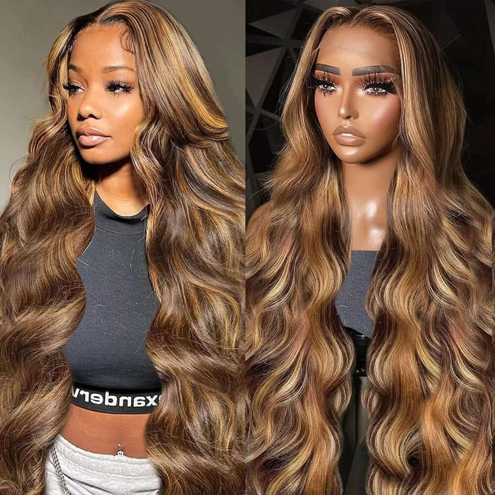Highlight Body Wave 13x4 HD Front Human Hair Wigs For Women Honey Blonde Transparent Lace Frontal Wig