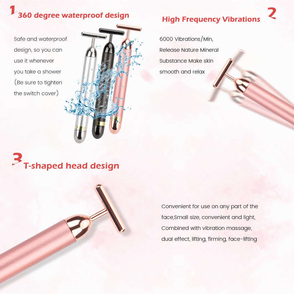 Gold Roller Vibrating Massager Slimming Facial Skin Beauty Pulse Firming Face Massage Lift Tightening Wrinkle Bar