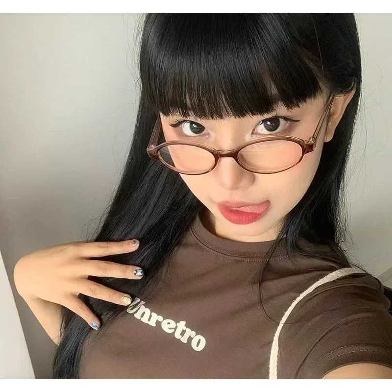 Other Fashion Accessories Japanese retro oval frame women Y2K Ins no makeup regular glasses men and girls cute decoration computer H240923 UEGS
