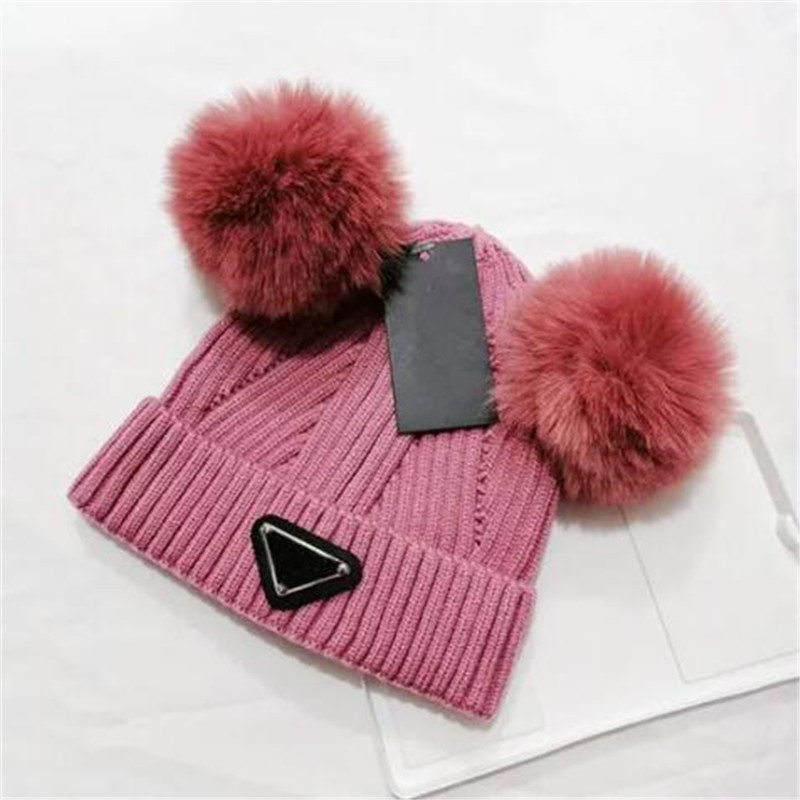 Winter Kids Caps Designer Knitted Hat Fashion Letter Baby Cap Popular Warm Windproof Double Pom Children Beanie Hats Fit 1-5 Years