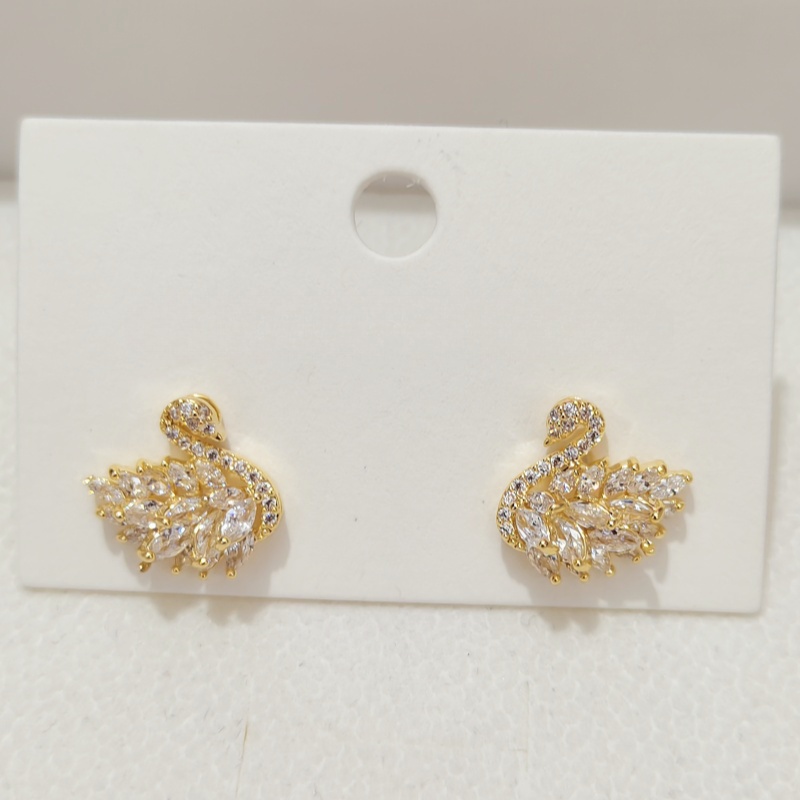 Designer earring swan shaped zirconium stud earrings with gold-plated copper body and design for high quality and luxury earrings