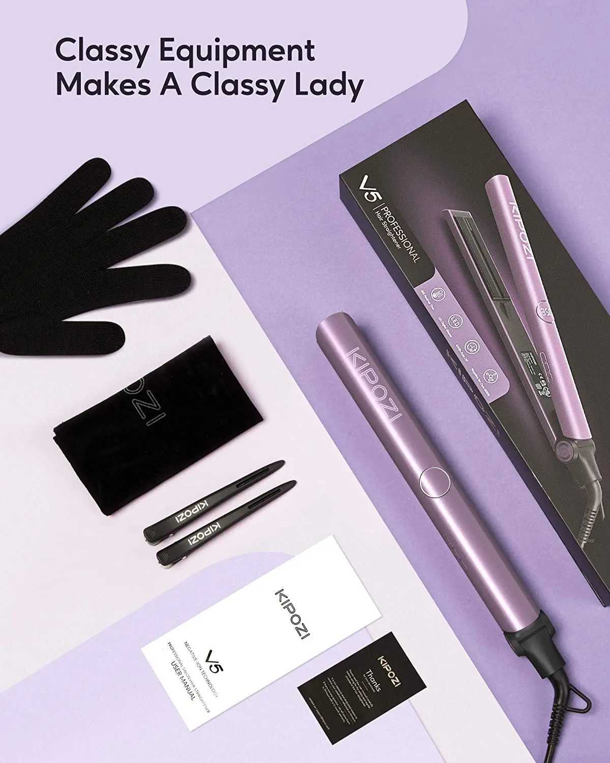 KIPOZI Professional Hair straightener 2-in-1 Curling Titanium Flat Iron Instant Hot Styling Tool with Digital Display Pro CL240923