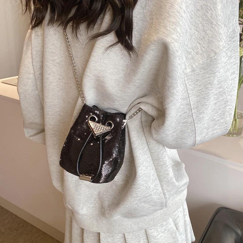 3 Shoulder Bags Party Mini Lipstick Bag Women2024 Fashion Sequin Chain Crossbody Summer Temperament Versatile Bucket Handbags 4