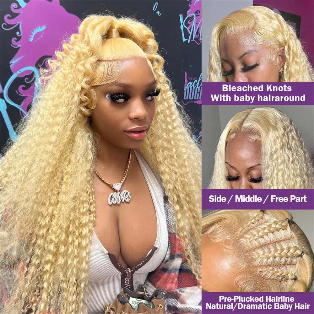 Brazilian 30 38 Inch HD 613 Deep Wave13x6 Lace Front Human Hair Wig Color 200% 13x4 Curly Honey Blonde Frontal Wigs For Women