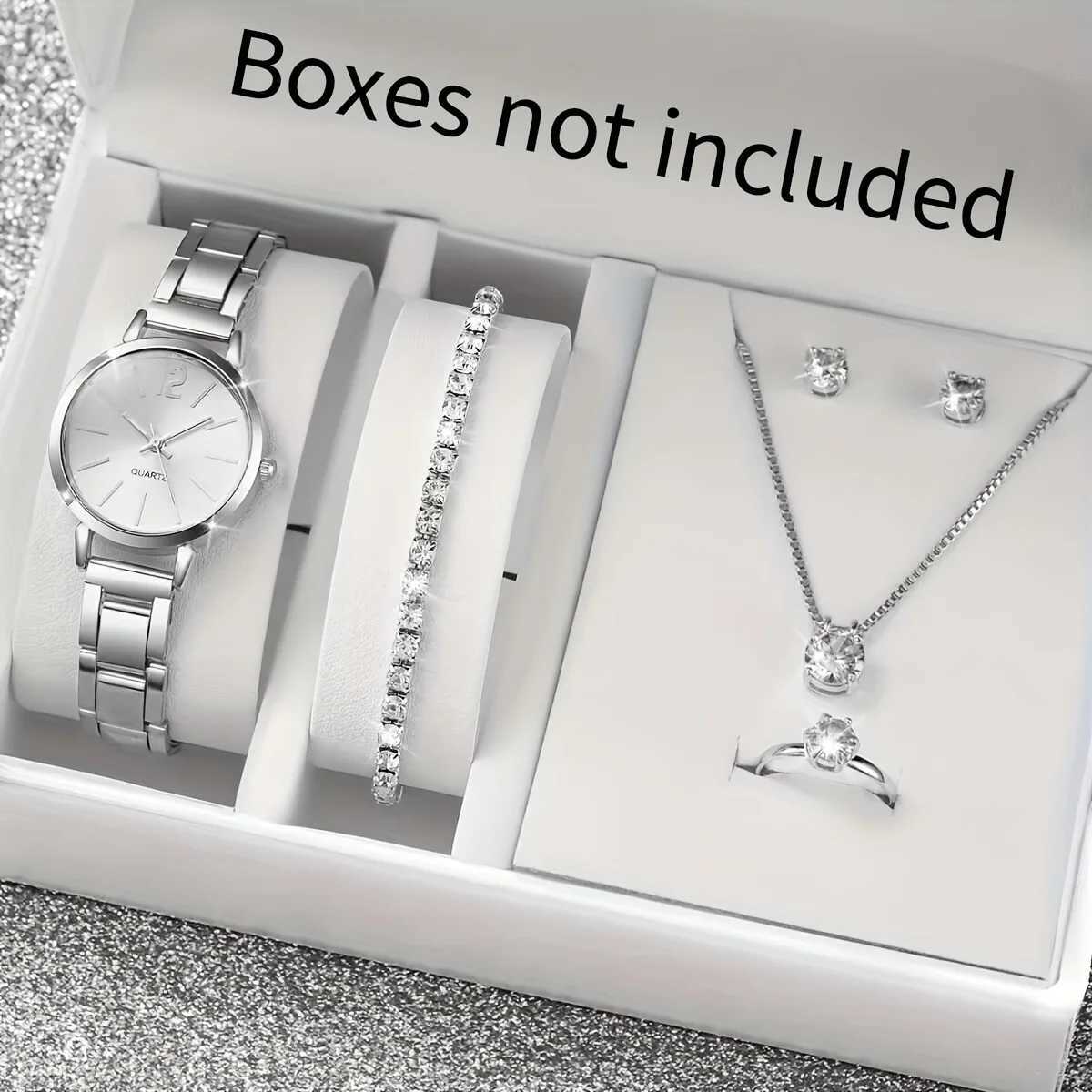 6PCS/Set Fashion Womens Quartz Watch Stainless Steel Band Wrist Watches Diamond Jewelry Set(Without Box)X240923