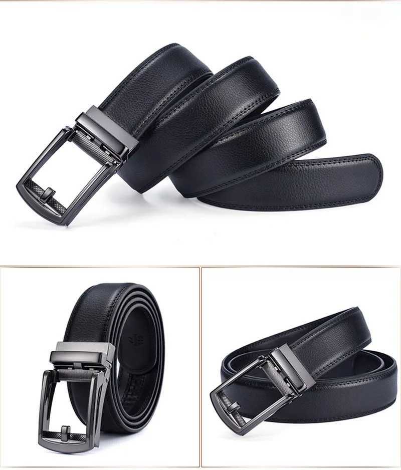 Men Leather Belt Double Track Slot Belt Black Holeless Automatic Buckle Business Casual Simple Fashion Matching Suit WearX240923