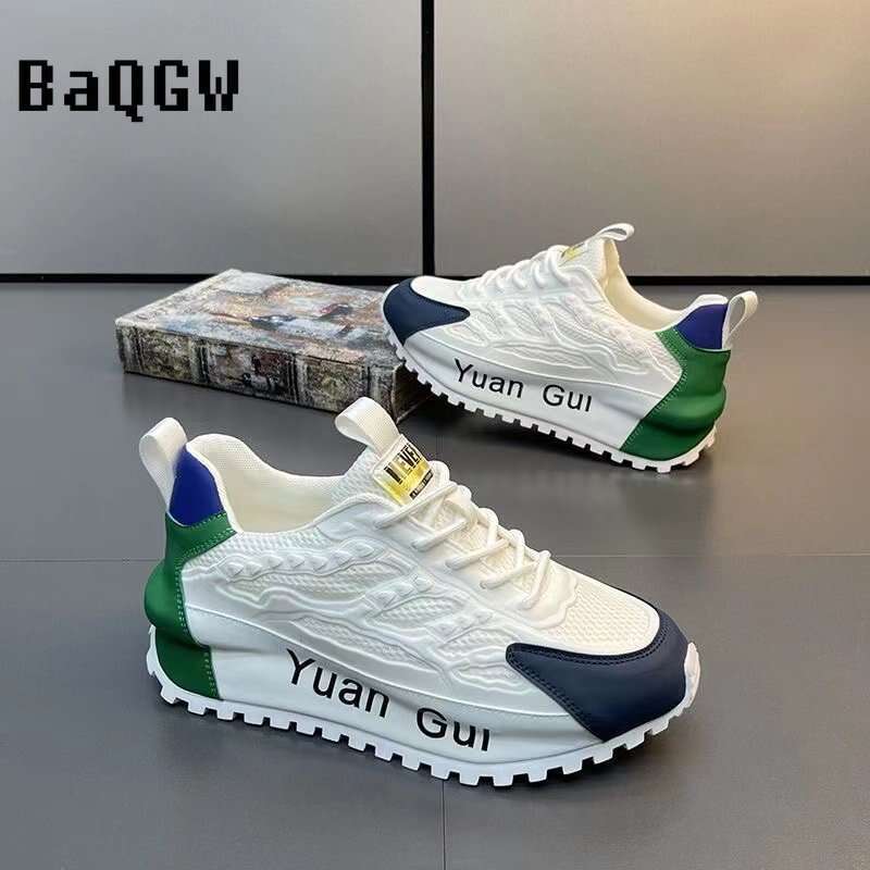 Color Block Chunky Sneakers Men Running Fashion Casual Breathable Leather Mesh Increased Thick Platform Designer Shoes