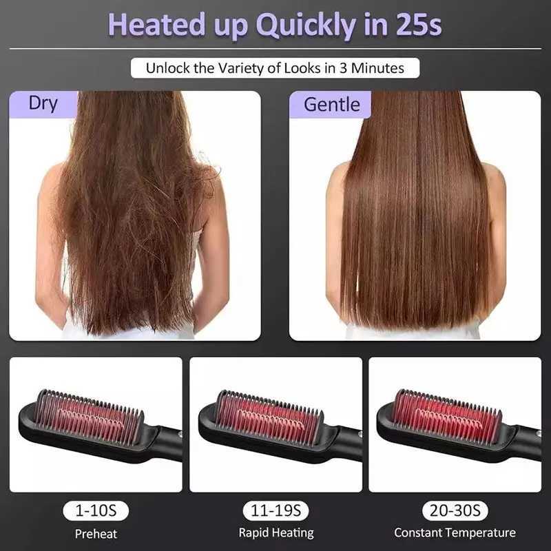 Thermostatic straightener comb 5 temperature setting straightening brush fast heating professional straightening brush CL240923