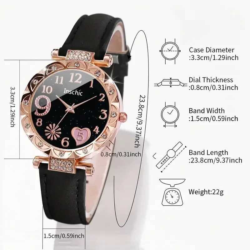 6PCS/Set Women Watch Cute Heart Dial Quartz Watch Shiny Rhinestone Analog Wrist Watch Bracelets Gift for Mom (Without Box)X240923