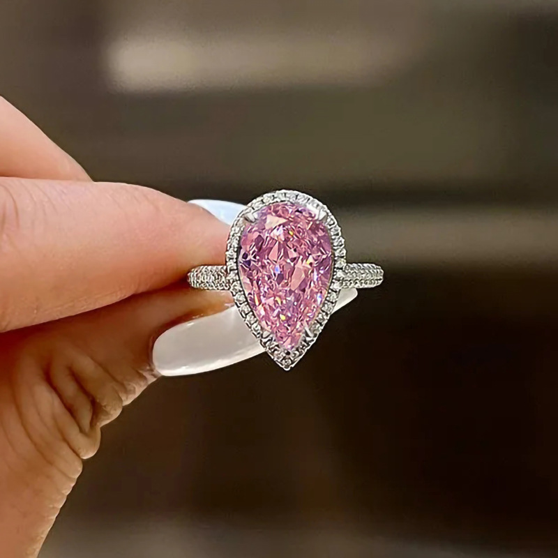 Sparkg Sterg Sier Fill Pear Cut Pink Moissanite Wedding Ring