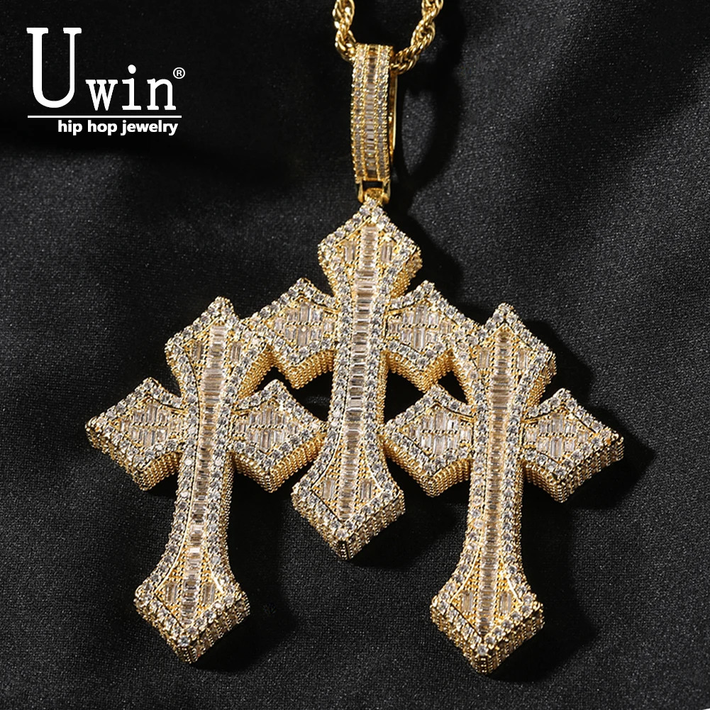 UWIN Vintage Triple Cross Pendant Punk y2k Accessories Choker Men Hiphop Necklace Men Chain Jewelry Gift 240914