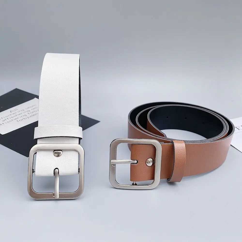 Women Leather Belt Square Pin Buckle Belts for Jeans Pants Chic Luxury Brand Vintage Strap Female WaistbandX240923