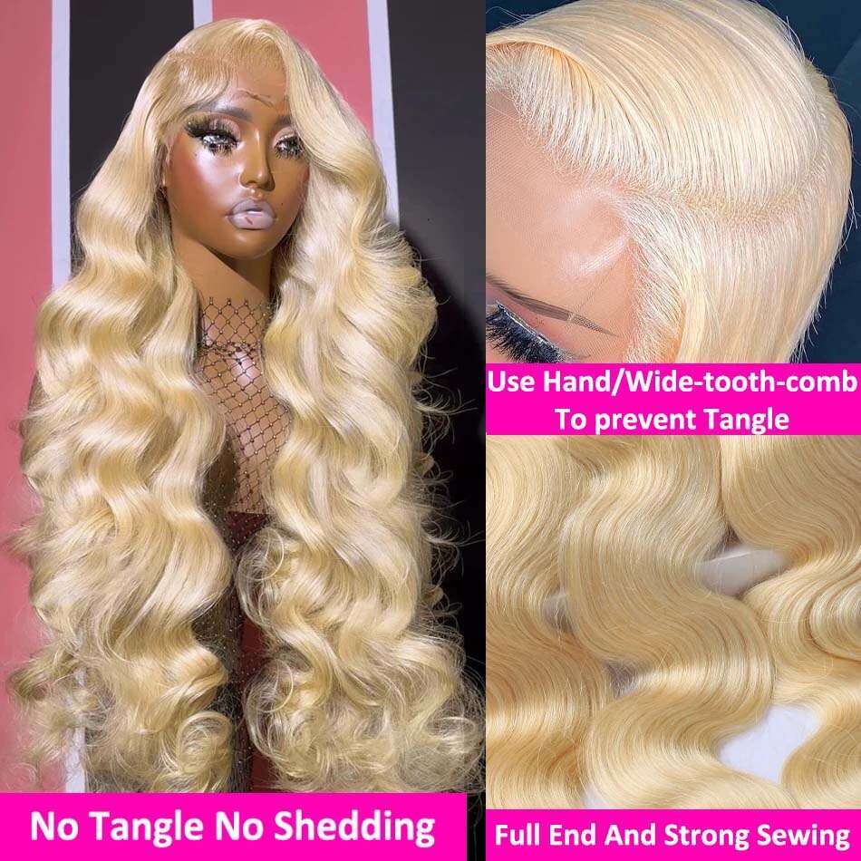 13x6 Body Wave 38Inch 613 Honey Blonde Frontal Human Hair 200Density Brazilian Color 13x4 Lace Front Wig For Women