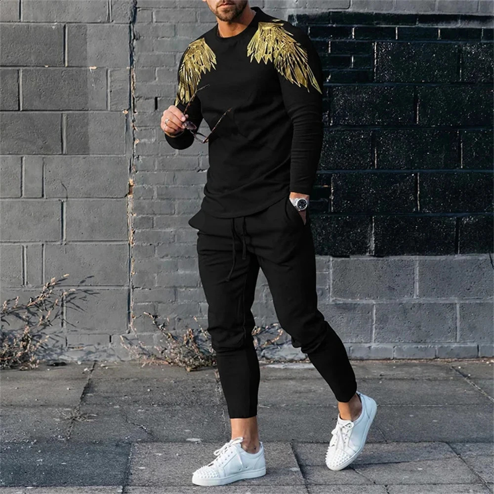 Long Sleeved Suit Mens Plaid 3D Printed Fashion Retro Jogging Sweatshirt Set Spring Fall Crew Neck Sweatshirt And Pants M-3XL 240918