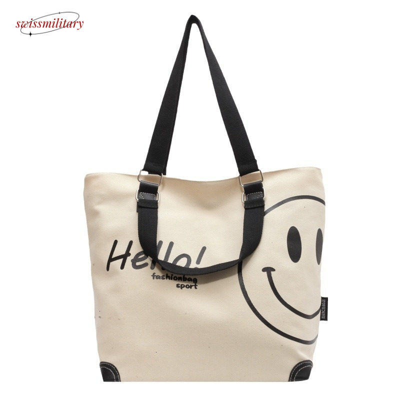 2024 new large capacity fashionable simple shoulder canvas bag Korean version casual student smig face handbag for women #27 Swissmilitary