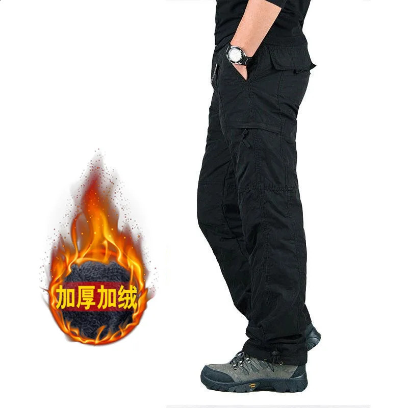 Winter Pants Men Double Layer Fleece Cargo Pants Waterproof Thicken Warm Baggy Work Long Trousers Man Tactical Pants Clothing 240911