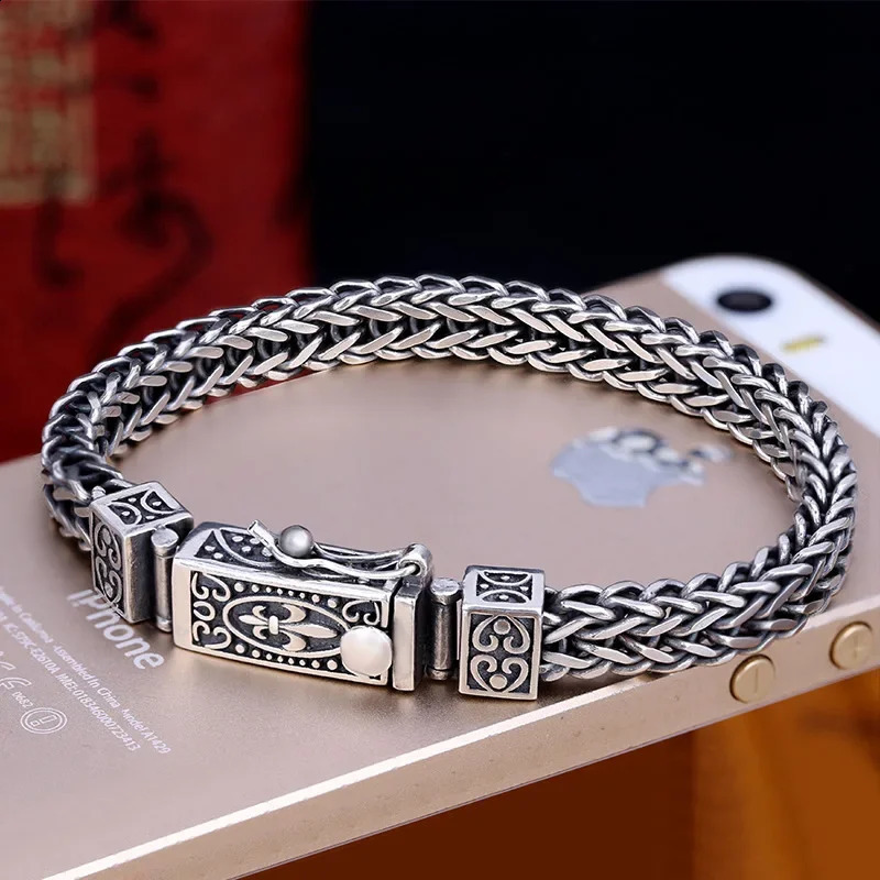 925 Silver Retro Bracelet with Dragon Bone Chain Weaving Bracelet Mens and Womens Double Chain Buckle Wearable Banquet Jewelry 240918