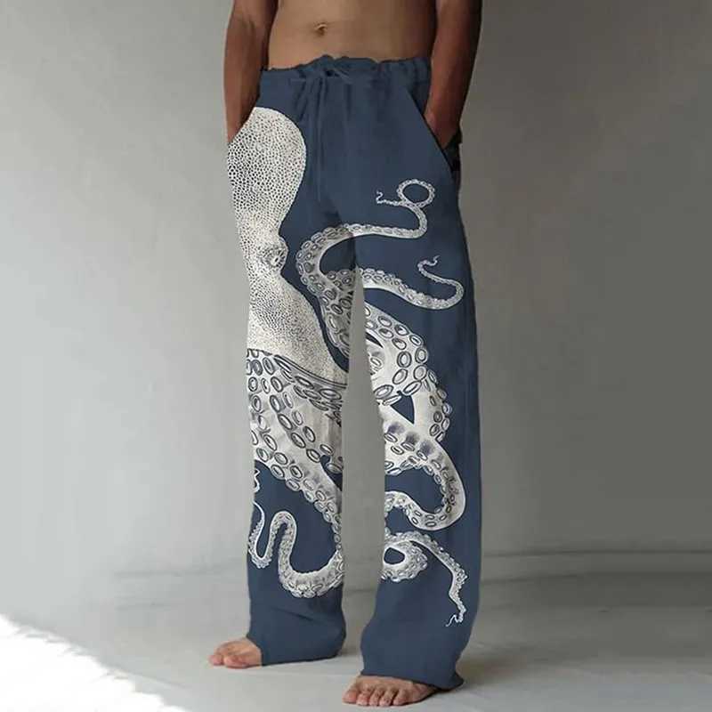 Stylish And Comfortable Everyday Beach Pants Octopus Pattern 3D Printed Casual Plus Size Mens Casual Pants Summer Z240924