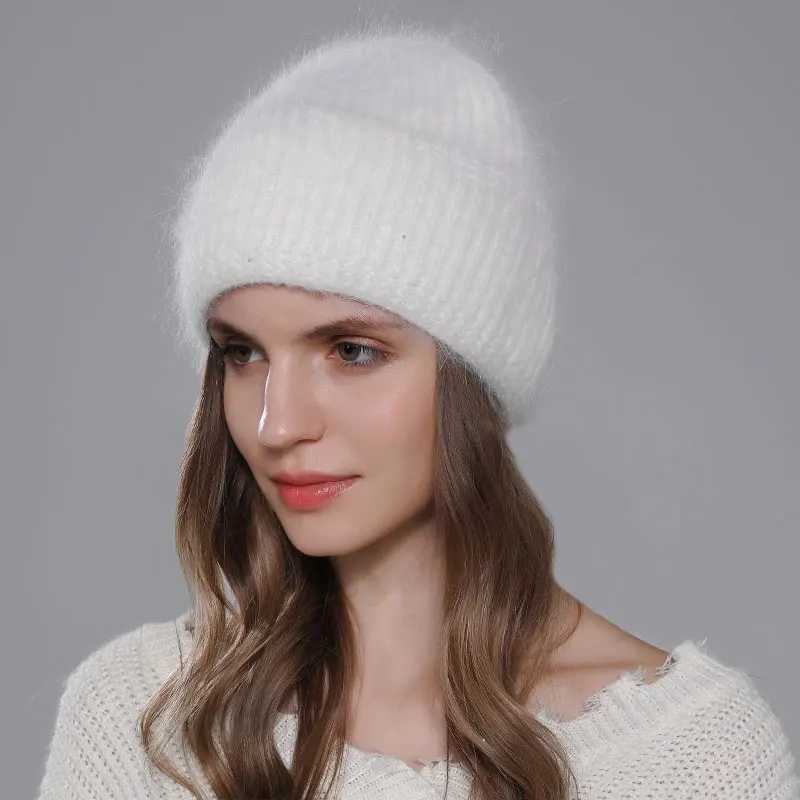 CNTANG 2024 Trend Women Hat Winter Warm Angora Long Rabbit Fur Beanies Knitted Cashmere Hats For Female Fashion Ladies CapX240924