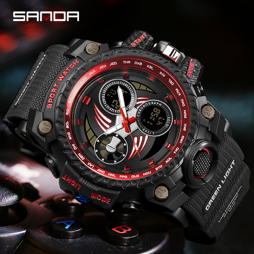 SANDA 3155 2025 G style new men's watch 50M waterproof and shock-absorbing sports military quartz watch men's digital watch clock 08