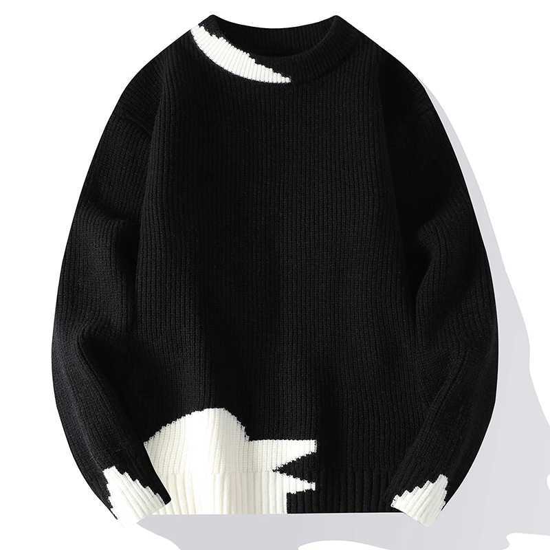 New 2024 Autumn/Winter Korean Fashion Knitted Sweater Mens Loose Casual Pullover Mens Hip Hop Strt Soft Warm Sweater CL240924