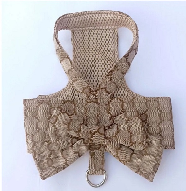 Designers classic letter pattern pet strap with butterfly bow and no pull soft mesh dog suit with D-ring anti escape princess kitten strap suitable fo