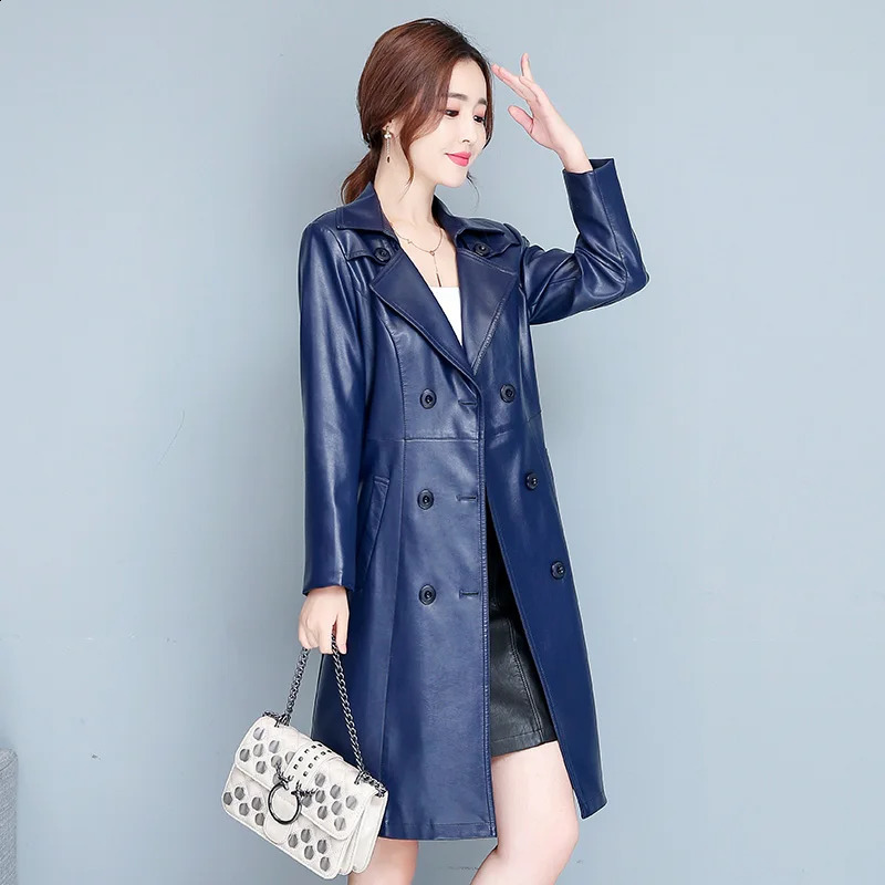 M-7XL Womens Sheepskin Coat for Spring Autumn and Winter Fashion Fur Collar Warm Ultra Thin Long Sheepskin Coat for Women 240923