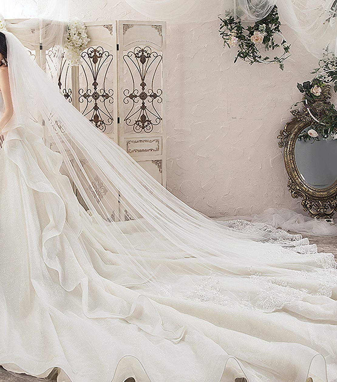 Gorgeous Wedding Veil Sequins Two Layer Long Chapel Length Veils Applique Edge Velo De Cabeza For Bride Voile Custom Made