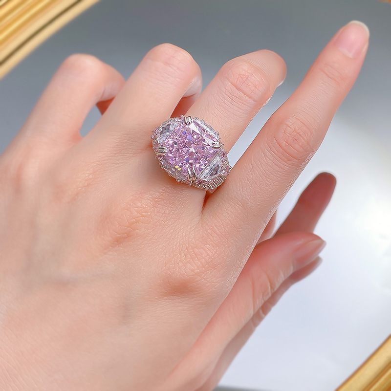 2024 Princess Cut Pink Moissanite Sterg Sier Wedding Band Ring