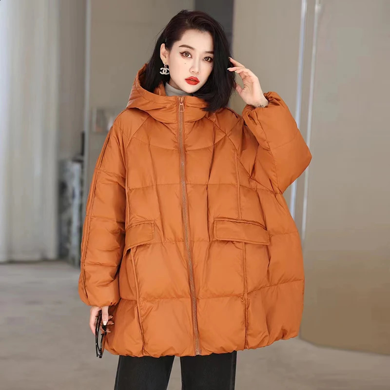 Janveny Women 90 White Duck Down Jacket Hooded Autumn Winter Warm Oversize Puffer Coat Casual Loose Thick Parkas Female Outwear 251022