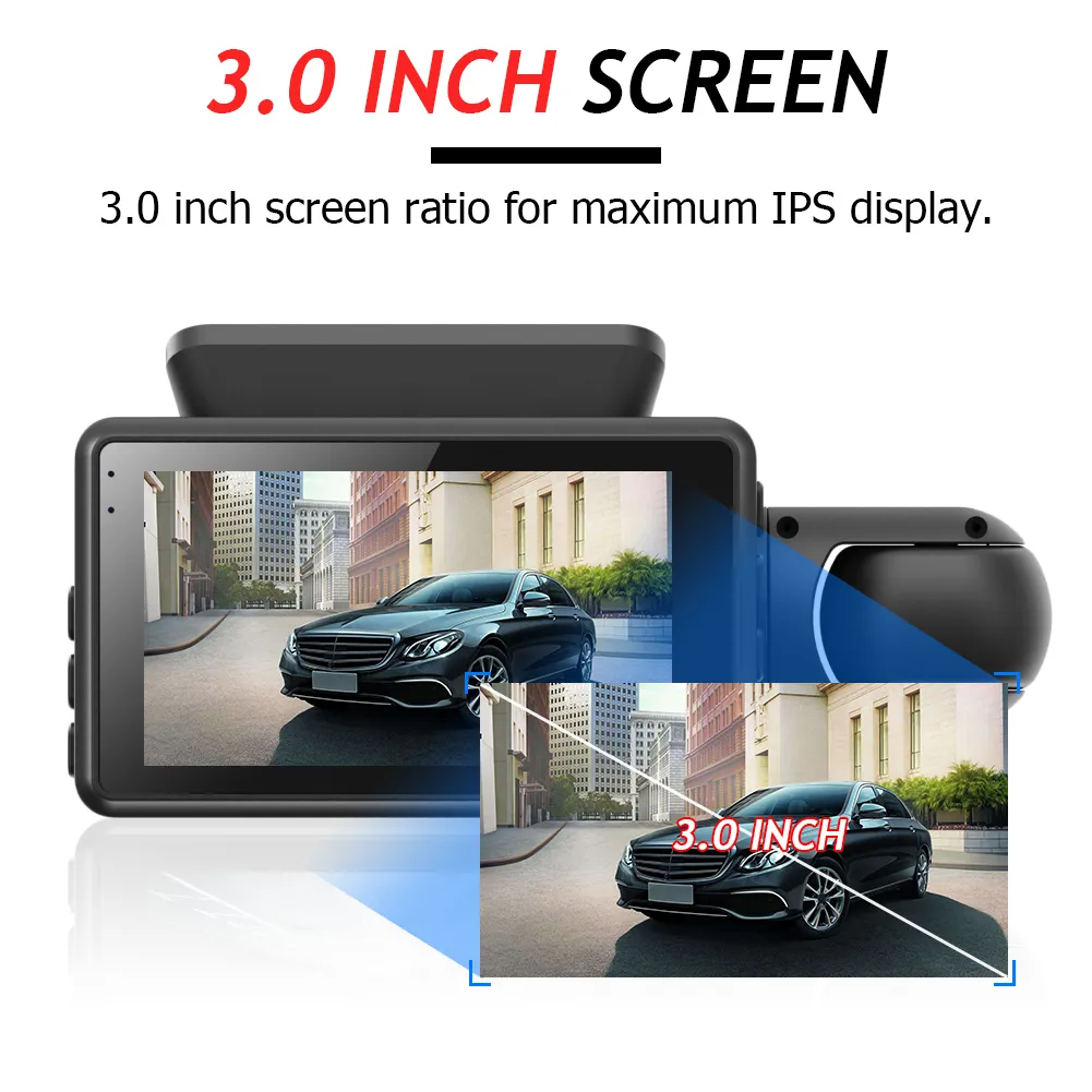 A68 3 Inch HD 1080P 2 Lens Car DVR WIFI Video Recorder Dash Cam 130 Degree Wide Angle Ultra Resolution Front Inner with Rear Camera Motion Detection