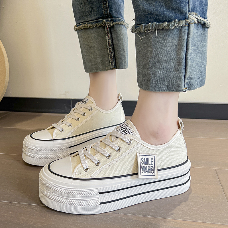 2024 New Women's Black Platform Sneakers Lace-up Comfortable Fashion Outdoor Multi-functional Sports Canvas Shoes