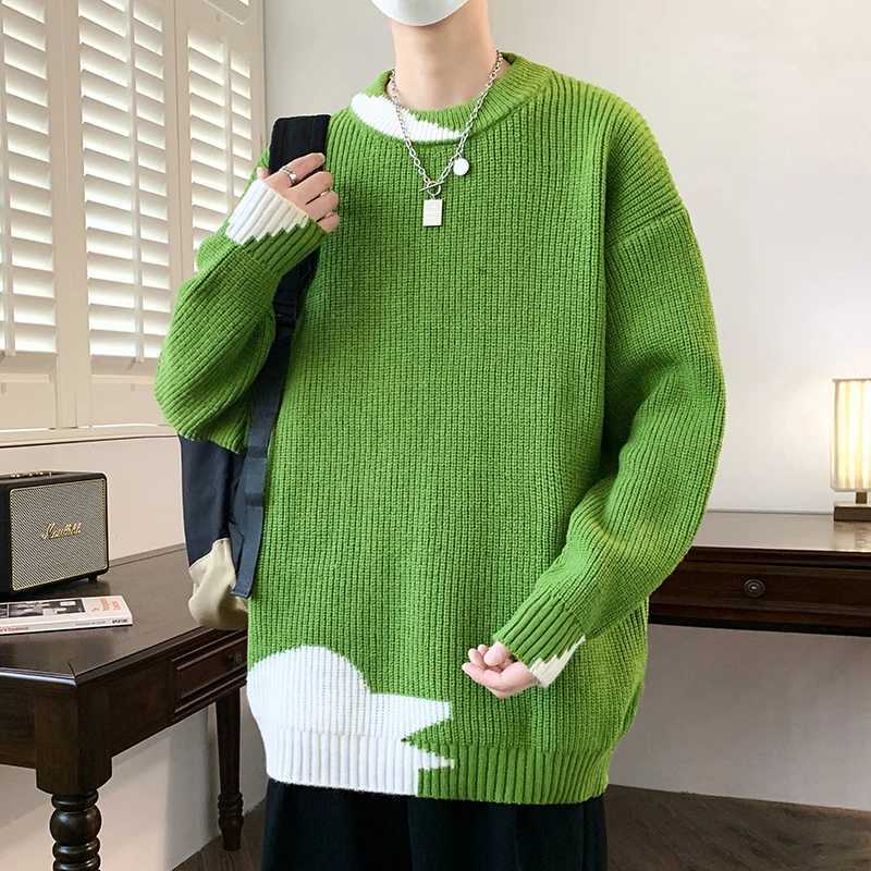 New 2024 Autumn/Winter Korean Fashion Knitted Sweater Mens Loose Casual Pullover Mens Hip Hop Strt Soft Warm Sweater CL240924
