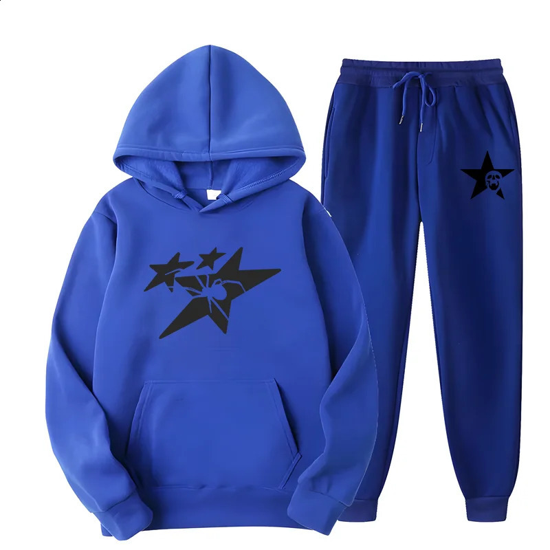 Spider Star Pattern Hoodie Sets Men Women 2024 Spring Autumn n High Street Hip Hop Style Oversized HoodedPants 240911Z
