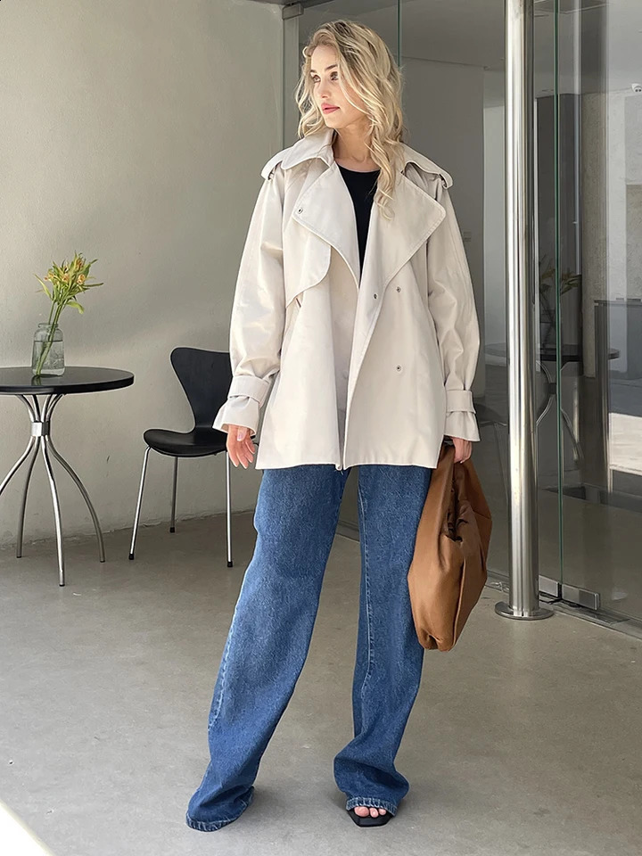 2025 Women Fall Autumn Cotton Short Trench Jacket and Coat Casual Outerwear 250811