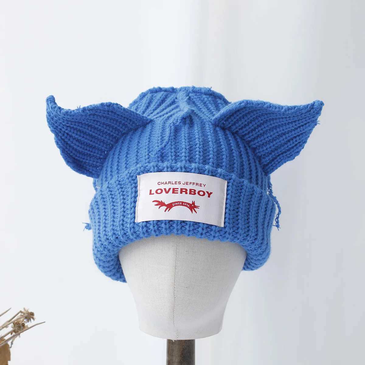 2024 Fashion Lover Boys Cat Ear Knitted Hat Solid Warm Pig Ear Wool Hat Cute Hoodie Design Hip Hop Christmas Gift W240924