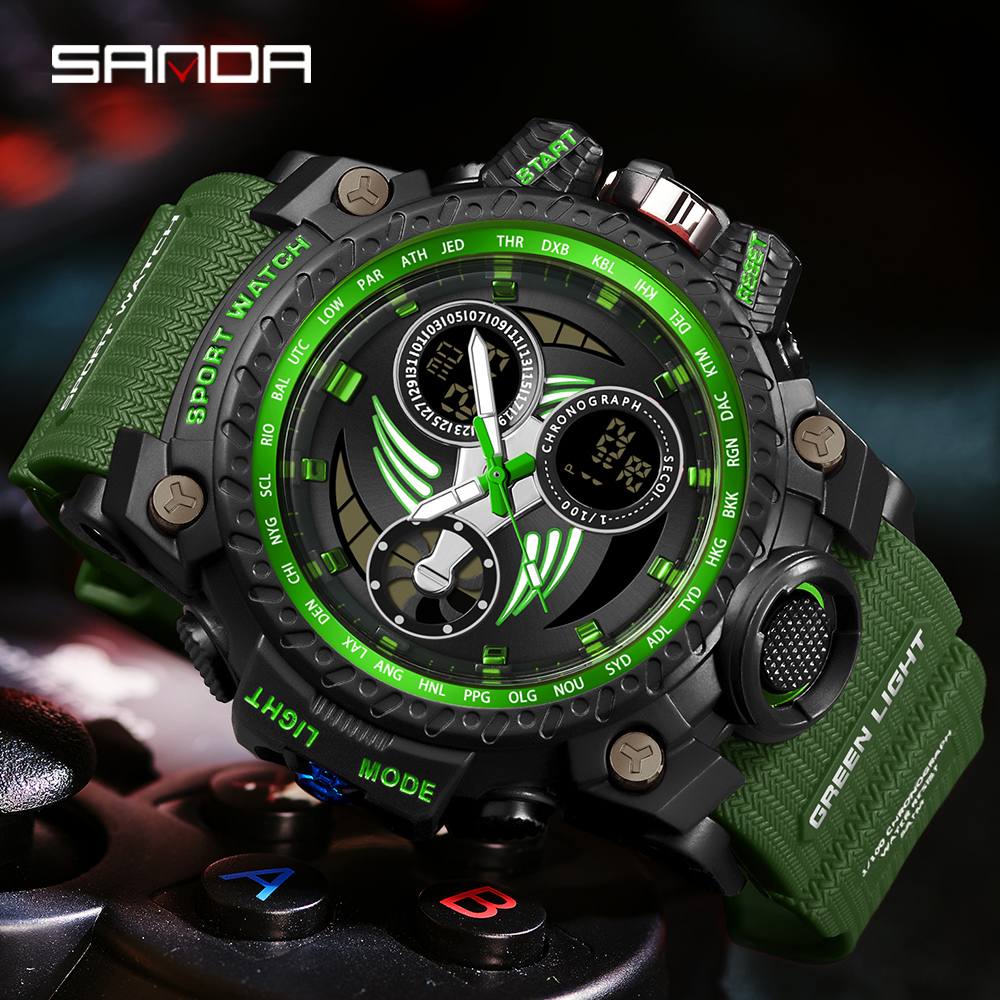 SANDA 3155 2025 G style new men's watch 50M waterproof and shock-absorbing sports military quartz watch men's digital watch clock 36