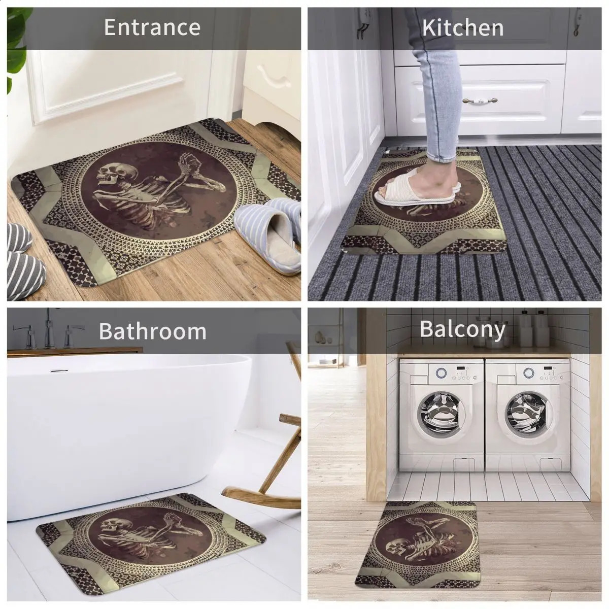 Hannibal Dancing Skull Skeleton Mosaic Meme Y2K Bedroom Mat Rug Home Doormat Living Room Carpet Balcony 240918