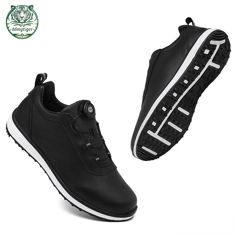 ddmytiger Men's professional genuine leather new rotating buckle studless golf training sports shoes, large size A ddmythur