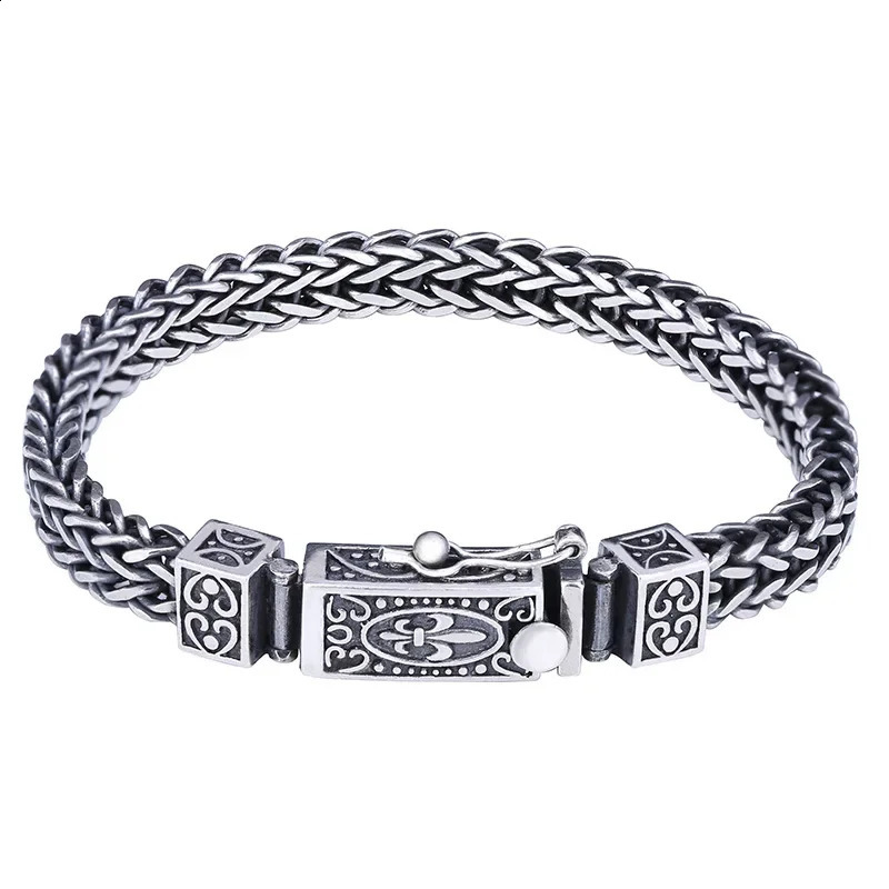 925 Silver Retro Bracelet with Dragon Bone Chain Weaving Bracelet Mens and Womens Double Chain Buckle Wearable Banquet Jewelry 240918