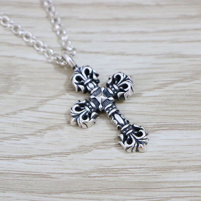 B30 S925 sterling silver pendant with retro trendy flame Cross Army Flower Couple Personalized Punk Style Jewelry